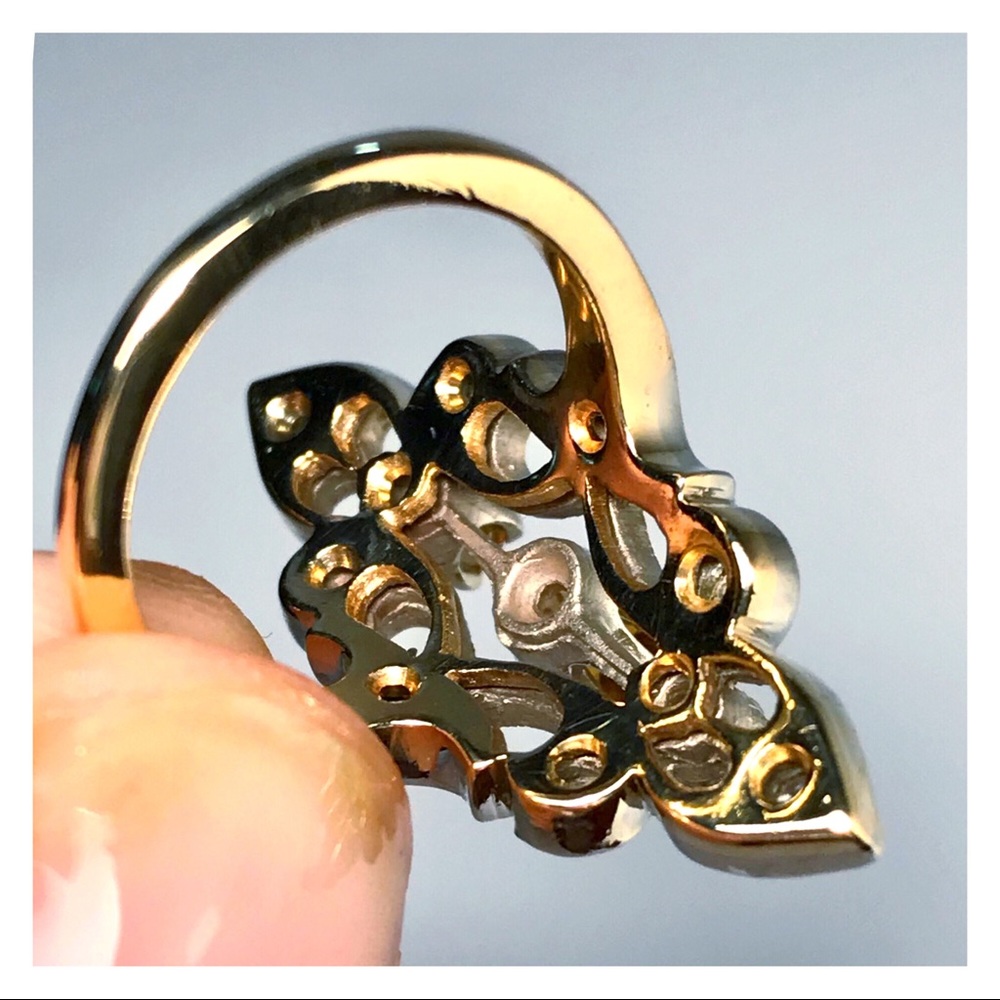 14KT GENUINE 1910’S EDWARDIAN HEAVY DIAMOND & CITRINE ANTIQUE NAVETTE RING - Picture 5 of 11